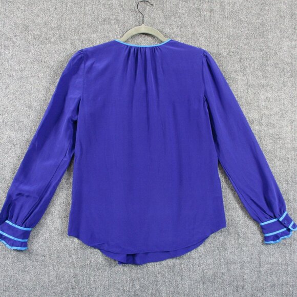 Rebecca Taylor Silk Blouse Shirt Womens 4 Small Blue Ruffle Pull Over Career - Picture 6 of 16